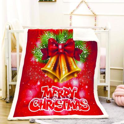 China Custom Designer Blankets Christmas Gold Bells 3D Print Sherpa Merry Christmas Kids Super Soft Fleece Throw Winter Flannel Blankets For Sofa for sale