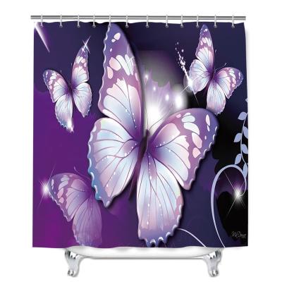 China New Design Sustainable Butterfly Purple Shower Curtains 3D Floral Printed Waterproof Mother's Shower Curtain For Bathroom for sale