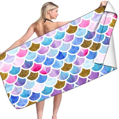 China Kid Safe 3D Printed Fish Scales Shimmers Microfiber Towel Custom Beach Towels With Logo Printing Wholesale for sale