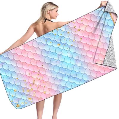 China Kids Safe Beach Towels With Woven Glitter Fish Scales Wholesale Custom Logo Printing Towel Summer for sale