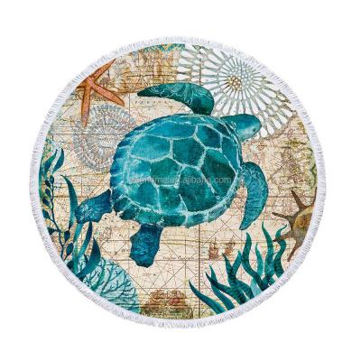 China 2022 Hot Selling Amazon Beach Turtle Around Bath Microfiber Beach Towel With Tassel Sea Animal Custom Beach Towel For Adults for sale