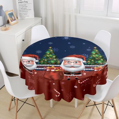 China Christmas waterproof tablecloth pattern polyester kitchen living room round table mat for Christmas decoration for sale