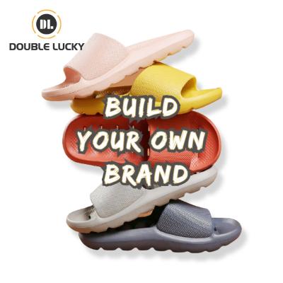 China Fashion Trend Double Double Lucky Zapatillas Hombre High Quality Unisex Bedroom Non-slip Quick Dry Eva House Women's Custom Slippers for sale