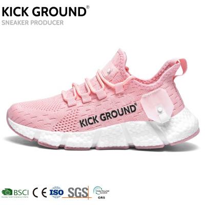 China Anti-Slip Ladies Shoes Thick Soles Shoes Fashion Ladies Breathable Women's Sneakers High Quality Weave Flying Women's Casual Sneakers for sale