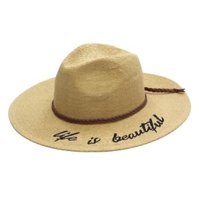 China Image Wholesale JAKIJAYI Wide Brim Women Panama Hat With Embroidery Customized Logo for sale