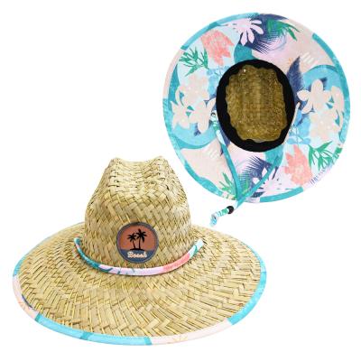 China Wholesale America Sombrero Beach Surf Lifeguard Straw Beach Hats Custom Under Overflow Printing Pattern Straw Cowboy Hats Bulk for sale