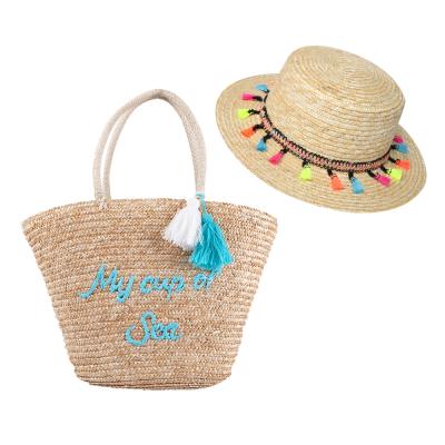 China Straw Material Straw Material 100% Straw Hat With Tassel Embroidered Straw Material Summer Flat Surface Natural Wheat Straw Tote Beach Bag Material Straw Material Custom Made Unisex for sale