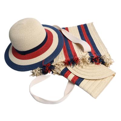 China 2021 JAKIJAYI New Image Style Summer Women Straw Beach Bag Straw With Fashion Straw Hat Bag Hat Set For Woman for sale