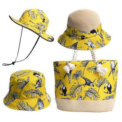 China Image Picture 2021 Style Wholesale Tropical Yellow Hat And Tote Bag Woman Running Bucket Color Bucket Hat JAKIJAYI Baseball Cap Beach for sale