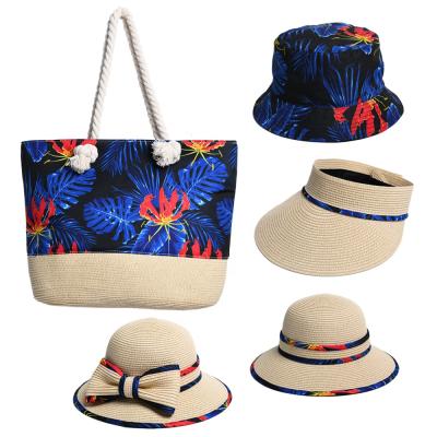 China Popular Image JAKIJAYI New Design For Women Hat Bag Set With Paper Packaging Straw Bucket Sun Visor Hat Shopping Bag For Women Customized for sale