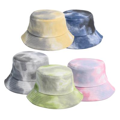 China Fashionable Picture 2022 Customize Custom Bucket Hat Logo For Women Hat Tie Dye Color Effect Double Side Wear Hat for sale