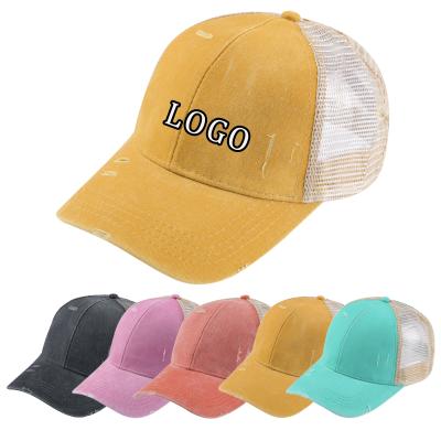 China Plain Customized JOINT JOINT Customized Back Mesh Mens Wash 6 Retro Baseball Caps Wholesale Distressed 3d Panel Embroidery Trucker Hat for sale