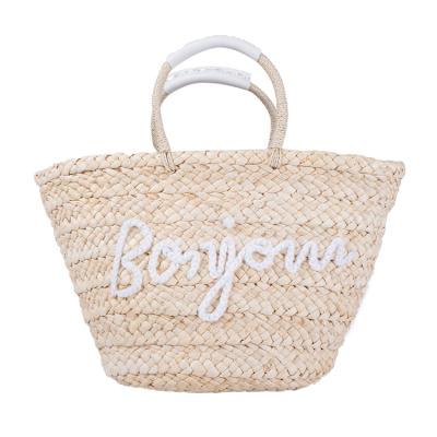 China Straw Material Embroidery Women's Letter Eco-Friendly Straw Beach Bag Straw Material Summer Shopping Customize for sale