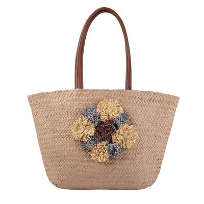 China Large Straw Tote Bags With Custom Printed Flower Women's Logo Eco-Friendly Straw Material Wholesale Eco-Friendly Straw for sale