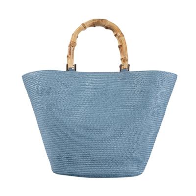 China Top Grade Eco-friendly Raw Material Eco-friendly Raw Material Wooden Handle Blue / Straw Shopping Straw Bag Packaging Black for sale