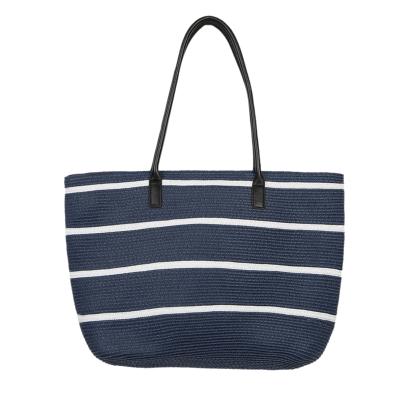 China Customized Handmade Eco-Friendly Straw Woven Beach Bag Wholesale Raw Material Fashion Beach Bag Striped Paper Handmade Bag for sale