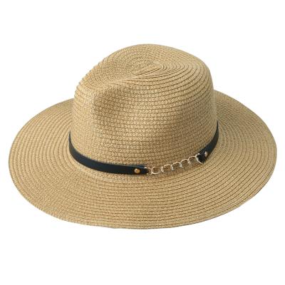 China Wholesale Women's Summer Straw Wide Brim Custom Color Eco-Friendly Straw Band Paper Beach Panama Fedora Hat for sale