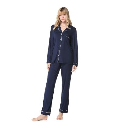 China Home QUICK DRY Modal Long Sleeve Service Lapel Set Two Piece Pajamas Pants Ladies Suit for sale