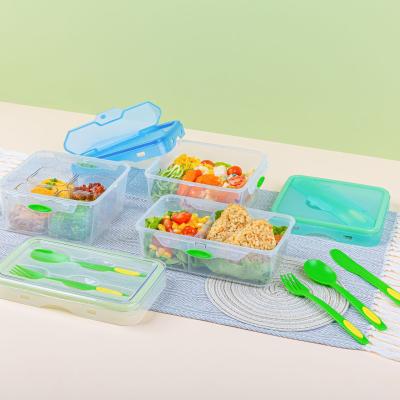 China Push and Push Microwavable Bento Lunch Box Food Storage Container Top Lid with Fixed Compartment 980ml Rectangular for sale