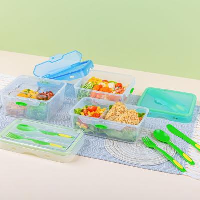 China Microwavable PP San Food Storage Container Top Lid With Cutlery Set Rectangular 800ml 1100ml for sale