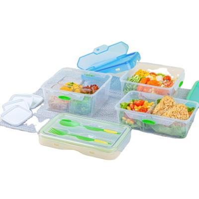 China Microwavable PP Food Storage Container With Fixed Lid Comparatment San PP Rectangular 980ml for sale