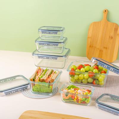 China Microwavable Glass Food Storage Container With Rectangular (Tritan, San) 3pcs Lid Set With PP Outer Box (485ml, 970ml, 1730ml) for sale