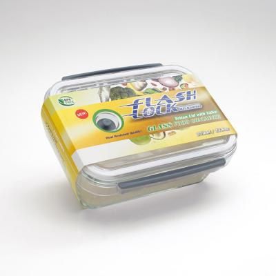 China Microwavable Glass Food Storage Container With Lid 970 Ml Rectangular Tritan Valve for sale