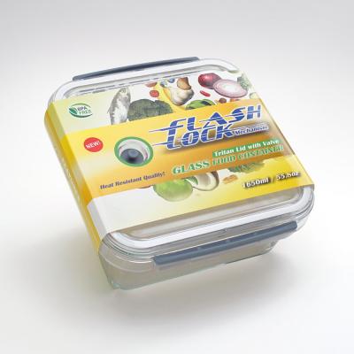 China Microwavable Glass Food Storage Container With Rectangular Tritan Valve Lid 1650mL for sale