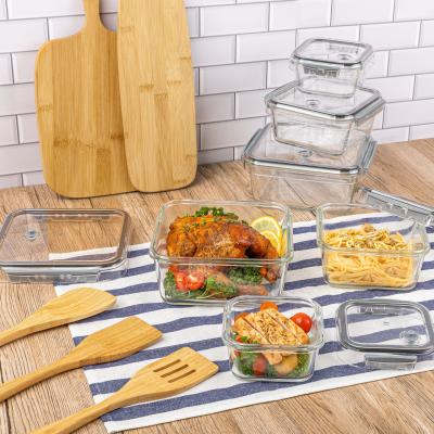 China Microwavable Instant Lock Glass Food Storage Container With Lid 485ml Rectangular Tritan Valve for sale