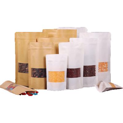 China Recycled Materials Ready To Ship Food Grade 10x15cm Nut Tote Bags White / Brown Paper Zipper Stand Up Bags With Window Water Proof for sale