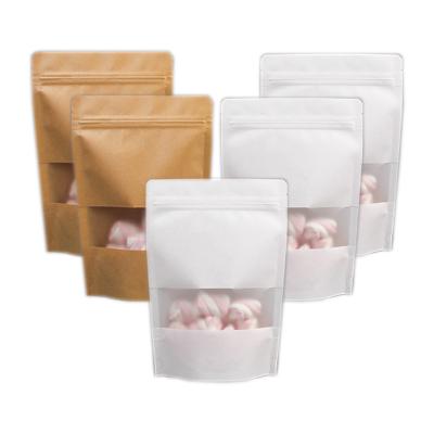 China Large Size 35cm *50cm+5cm1.5kg Materials Water Proof Recycled Sugar Packaging Bags White /Brown Fruit Food Nut Kraft Dry Paper Zipper Stand Up Bags for sale