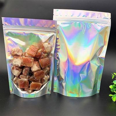 China Low MOQ 500 Pcs Moisture Proof Custom Logo Black Clear Translucent Holographic Ziplock Backing Up Mylar Bag For Food Packaging Make Up Bag for sale