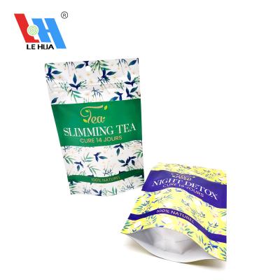 China Disposable Laminated Material Tea Leaf Powder Empty Green Loose Rack Up Bags Pouches Package For Tea Packaging for sale