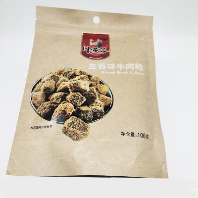 China Recycled Materials Water Proof Aluminum Foil Dried Food Beef Jerky Nuts Packet Kraft Paper Wrap Bag Holder Up Packet Zipper Pouch for sale