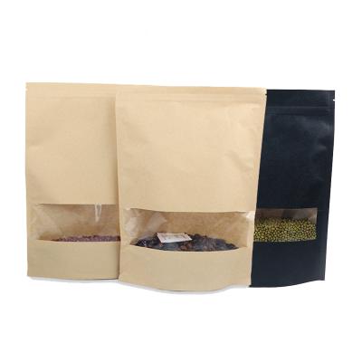 China Recycled Materials Paper Kraft Pouch Custom Food Bags Aluminum Zip Lock Holder Pouch With Free Window Design for sale