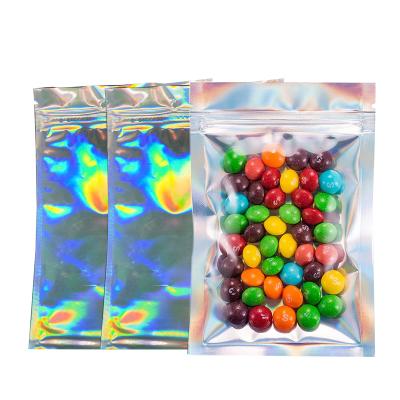 China Colorful Hologram Candy Seed Nuts Aluminum Foil Zipper Pouch Clear And Color Moisture Proof Plastic Bags for sale