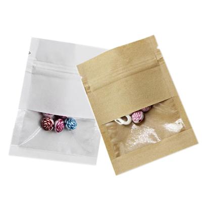 China Recycled Materials Food Grade White / Brown Paper Custom Resealable Zipper Kraft Bag With Clear Window For Snacks for sale