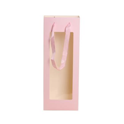 China Recyclable Flowers Paper Clear Window Mini Custom Square Flower Bags Wrapping Paper Arrangements Bouquet Bag Handle Transparent Gift for sale