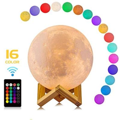 China PART & Decoration Moon Light 3D Lamp Printing 16 Colors Moon Light with Stand and Remote and Touch Control and USB Rechargeable for sale