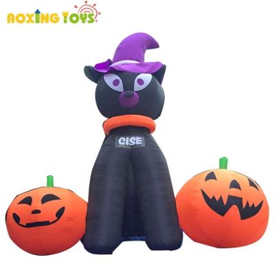 China Oxford Outdoor Advertising Inflatables Giant Halloween Black Cat Pumpkin Inflatable Cartoon Decoration for Yard Festival Event for sale