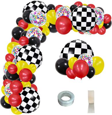 China 120PCS Wedding Anniversary Party Wedding Wrapping Garland and Arch Kit Racing Car Party Theme Balloon Supplies Include Black and White Checkered Foil Balloon for sale