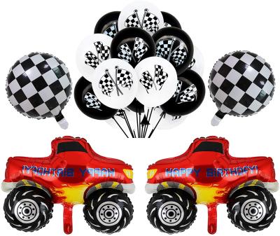 China Wedding Anniversary Party 2 Pcs Monster Truck Mylar Foil Balloons Race Car Flag Latex Happy Birthday Balloon Checkered Kit Decoration for sale