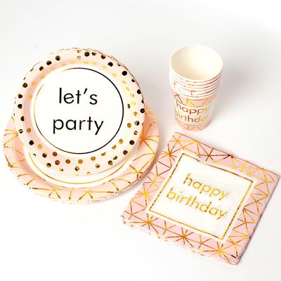 China Perfect Bridal Wedding Party Paper Thin Disposable Tableware Gold Foil Shower Paper Bronzing Pack For Birthday Gold Foil Party Supplies for sale