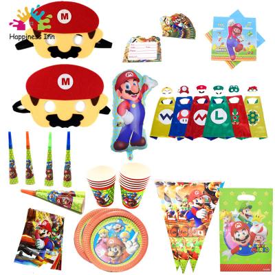 China 2020 Mario Theme Disposable Paper Mario Birthday Party Decorations Tableware Disposable Paper Mario Cups Straws for sale