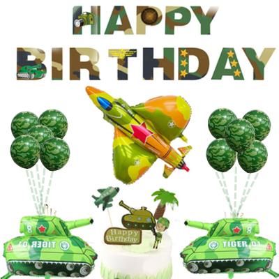 China Birthday Party Theme Balloon Airplane Tank Paper Military Camouflage Bombs Disposable Tablecolth Cups for sale