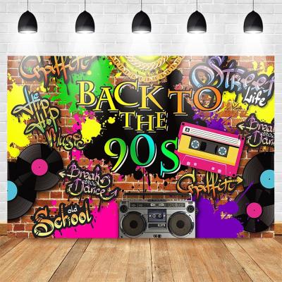 China Mocsicka 90S Retro Photo Cloth Backdrop Hip Hop Graffiti Brick Wall Fashion Photography Radio Background Back To Party Bann Themed for sale