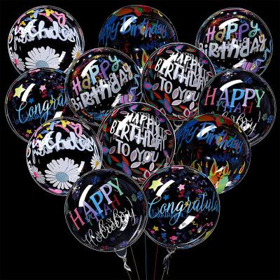 China 20 Inch Environmentally Friendly Happy Birthday Balloons Colorful Bobo Balloons Transparent Clear Round Balloons Birthday Party Wedding Decoration for sale