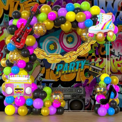 China High Quality 90s 80s Retro Theme Party Decorations Inflatable Disco Ball Microphone Rainbow Party Supplies Balloon Arch Set for sale