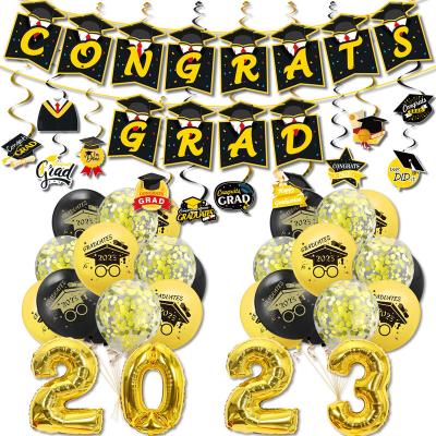 China New 2023 High Quality Black Graduation Party Decorations Kits and Gold Foil Balloons Confetti Balloon Decor Balones for sale