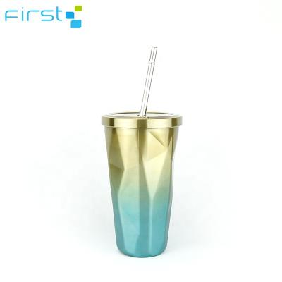 China Durable 17oz Coffee Mug Custom Shaped Double Wall Stainless Steel Tumbler With Straw for sale